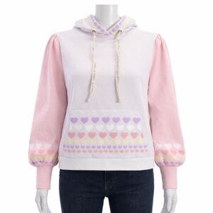 Love Shack Fancy Womens Pullover Hoodie Pink Cotton Long Sleeve Heart Size XS